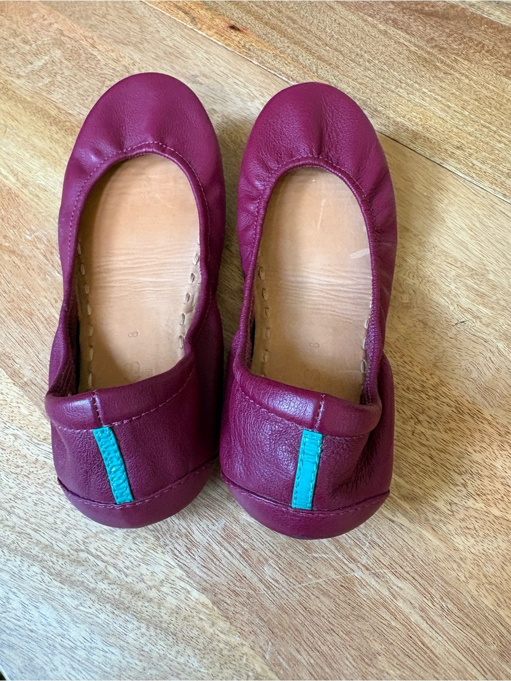 Tieks Burgundy Leather Ballet Flats with Teal Accent size 8
